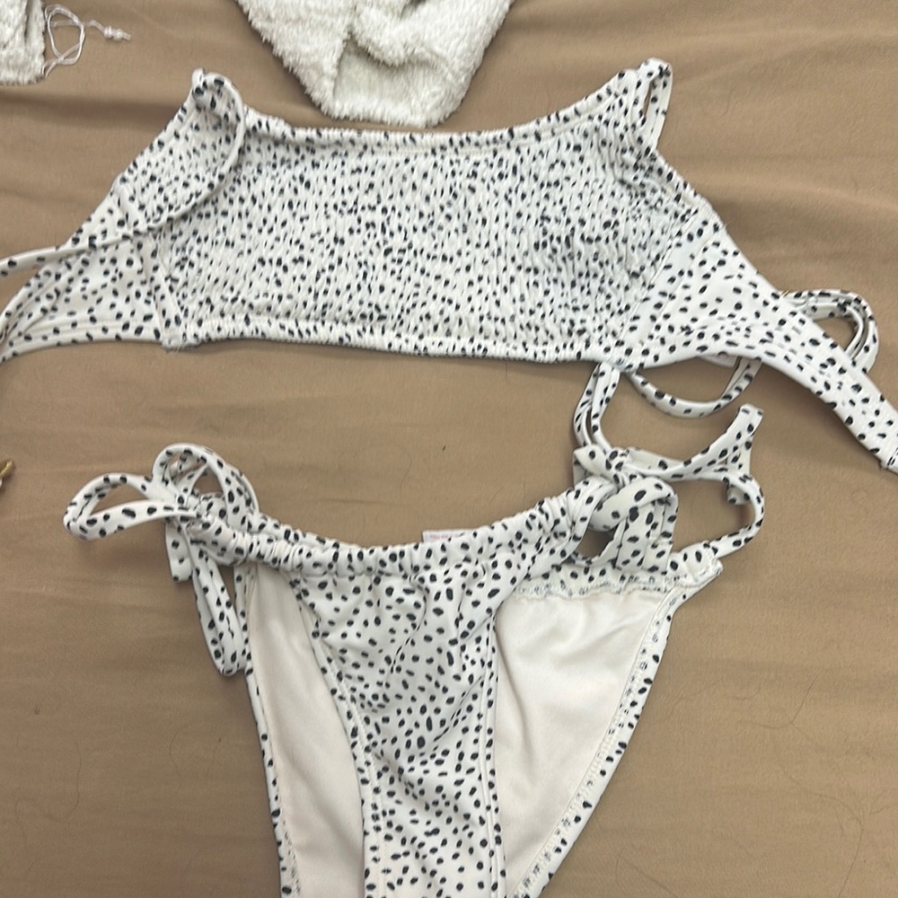 White and Black Polka Dot Bikini Set